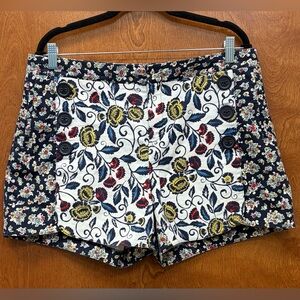 Anthropologie Cartonnier "Blossomed Floral Sailor Shorts” Navy Size 12 NWOT